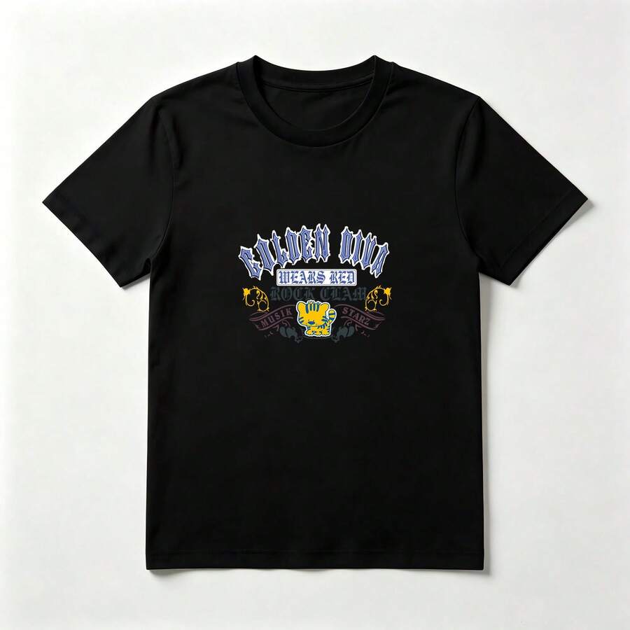 Playera Gráfica con Estampado de Tigre de Dibujo de Algodón Negro Suave - Negro - Ver 1