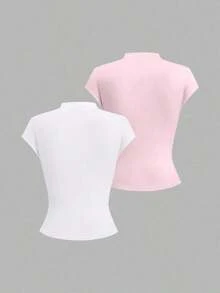 Nueva llegada Camiseta de unicolor, minimalista y versátil, adecuada para el transporte, primavera/verano - Multicolor 4 - Ver 2