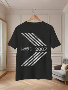 Camiseta Vintage de Gran Tamaño para Mujer, Edición Limitada del 18º Aniversario de 2007 - Con Estampado Gráfico, Corte Holgado Casual, Cuello Redondo, Diseño del Año 2007 para Ropa Casual y Celebración de Aniversario, Para Todas las Temporadas (Estilo Unisex para Hombres y Mujeres) - Negro - Ver 6