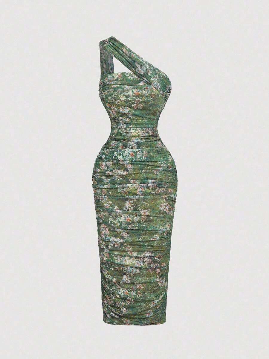Vestido sin mangas con volantes asimétricos vintage para mujer - Verde Oscuro - Ver 1