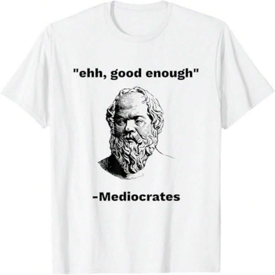 Camiseta informal de algodón de manga corta y cuello redondo para mujer con estampado de Mediocrates "Ehh, Good Enough" - Blanco - Ver 1