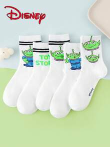 1/5 Pairs Women's Mid-Calf Socks - Disney Alien Cartoon Funny Pattern Cute Green Series Simple Fashion - Daily Wear Unisex All Season - Multicolor - View 1
