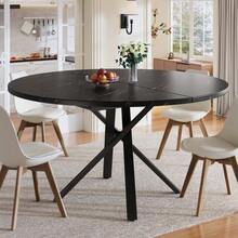 Round Extendable Table With Marble Look - 100 Cm (Extendable To 140 Cm) X 75.5 Cm High - With Sturdy X-Shaped Metal Frame In Black - Ideal As A Kitchen Table Or Breakfast Table - Black - View 6