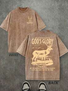 Washed Christian T-Shirt 'Glory Of God', T-Shirt With Bible Scripture 'PSALM 42:1', Vintage Retro Washed T-Shirt With Double-Sided Print (230 G/M² Pure Cotton T-Shirt), High-Quality Christian T-Shirt, Christian Gifts, T-Shirts For Men And Women, Comfortable And Fashionable Christian T-Shirt, Pure Cotton Urban Style T-Shirt For Autumn (Retro Style, Heavyweight, Unisex) - 咖啡棕 - 查看 7