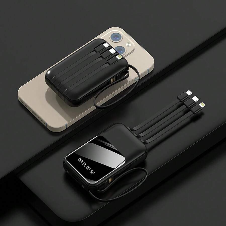 Batería portátil Power Bank de 20000 mAh con carga rápida incorporada y pantalla digital de 4 hilos, Power Bank externo. - Negro - Ver 1