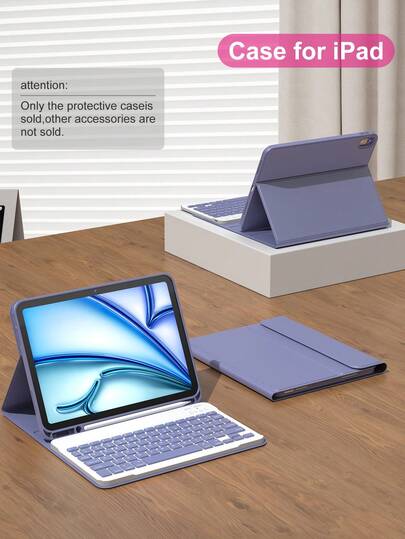 Bao da kiêm bàn phím tương thích với iPad A16 (thế hệ 11/10), thế hệ 9/8/7 (10.2"), iPad Air (10.9"/11"), được làm từ chất liệu TPU dạng gập và da PU PMMA, bao gồm bàn phím Bluetooth không dây (pin 150mAh) và giá đỡ, màu tím oải hương.