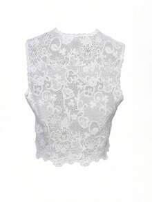 Áo kiểu Boho thanh lịch màu trắng ren buộc dây phía trước, áo vest hoa mùa hè sang trọng cho kỳ nghỉ biển và đi chơi. Áo kiểu không tay cao cấp cho các bữa tiệc. - trắng - Xem 7