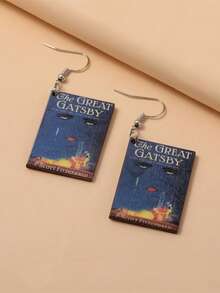 1 Pair Single-Sided Book-Shaped Vintage Wooden Earrings, Cute Accessory Gift For Teachers And Students - Multicolor 2 - View 7