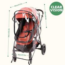 1 pieza Cubierta de lluvia para cochecito de bebé, alta transparencia, ventana frontal en forma de U, transpirable de doble lado, impermeable, a prueba de viento, ligera, universal para todas las estaciones - transparente - Ver 3
