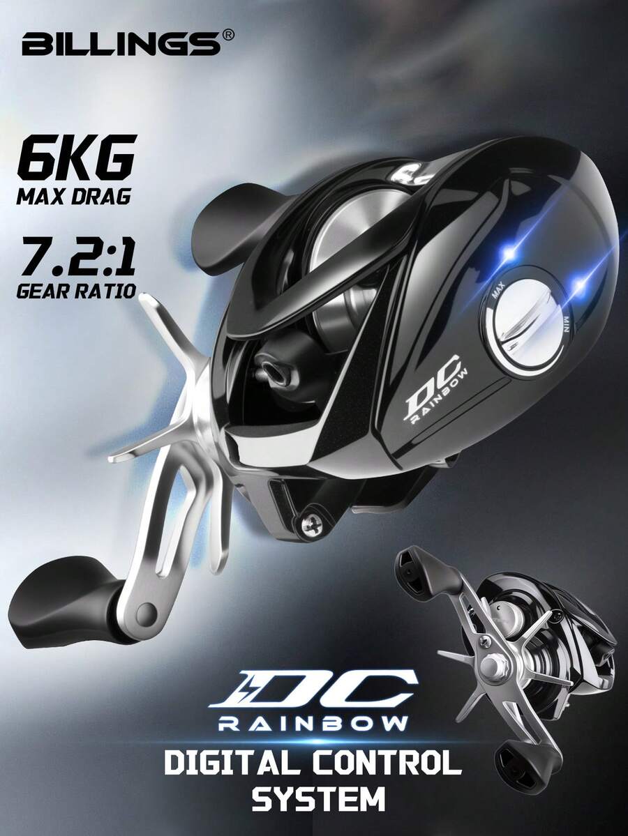 BILLINGS Rainbow DC Casting Reel - Digital Control System Casting Reel, Precise Casting, Max Drag 6kg, 7.2:1 High Speed Gear Ratio Fishing Reel, Suitable For Freshwater And Saltwater Fishing