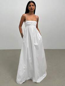 Vestido tirantes blanco unicolor strapless sin mangas corte holgado estilo casual elegante nueva colección moda europea para mujer - Blanco - Ver 10