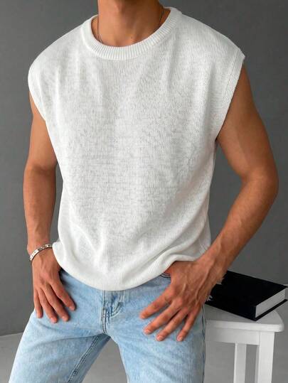 Chinpeno Áo tank top nam màu trắng không tay, cổ tròn, kiểu dáng thường ngày mùa hè, thoáng khí.