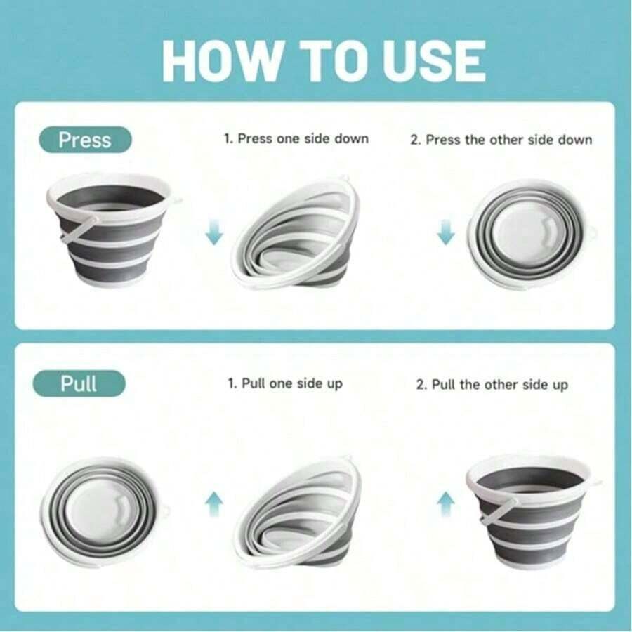 Foldable Bucket - Portable, Easy To Carry And Store, Suitable For Car Washing, Cleaning, Camping, Fishing And Outdoor Activities, With Foldable Handle Design - A - View 1