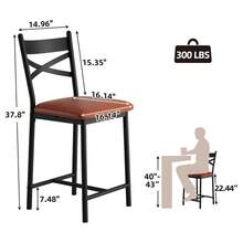 Bar Stools Set Of 2,   High Back And Metal Footrest, Upholstered Large Seat Island Stools Bar Chairs For Dining Room Kitchen Bar - Brown - View 2