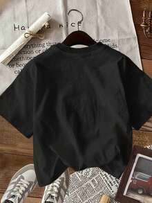 Camiseta de manga corta con cuello redondo para mujer, estilo vintage, con estampado de cámara, 100% algodón, para primavera/verano. - Negro - Ver 2