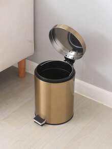 1pc Gold Stainless Steel Trash Can, Foot Pedal, Round, Quiet Lid, Fingerprint-Resistant, Vintage Style Suitable For Bathroom, Kitchen, Office - Multicolor - View 4