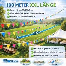 XXL 100 m lange, mehrfarbige Dreiecks-Wimpelgirlande – Festliche Dekoration für Garten, Partys, Geburtstage und Veranstaltungen - Übersicht 4