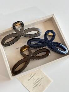 3 Pcs/1 Pc Women's 13cm/5.12in Blue, Brown, Transparent Gray 8-Shaped Hair Claw Clips, Fashionable Back Of Head Hair Accessories, Versatile, Elegant & Minimalist, Suitable For Daily, Casual, Party, Beach, Vacation, Hairstyle Design, Face Washing/Hair Washing, Makeup, Clothing Accessories, Spring Hair Claws, Summer Hair Claws, Autumn Hair Accessories, Winter Hair Claws - Multicolor - View 4