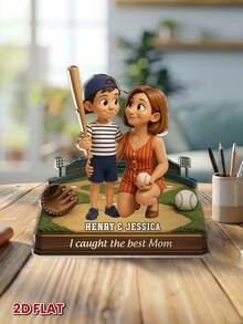 Custom Animated Acrylic Plaque For Mother's Day, Upload Your Photo To Be Rendered As Cute Cartoon, Baseball Theme "I Caught The Best Mom", Personalized Name, 2D Flat Sign - As Shown - View 5