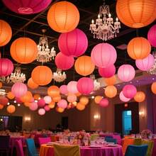 11pcs/Set Pink & Orange Paper Lanterns, Mixed Sizes, Including Rose Red, Light Pink And Orange Colors, Suitable For Floral Themed Parties In Different Seasons, Great For Birthday, Bridal Shower, Wedding Decorations - Mixed Colors - View 1