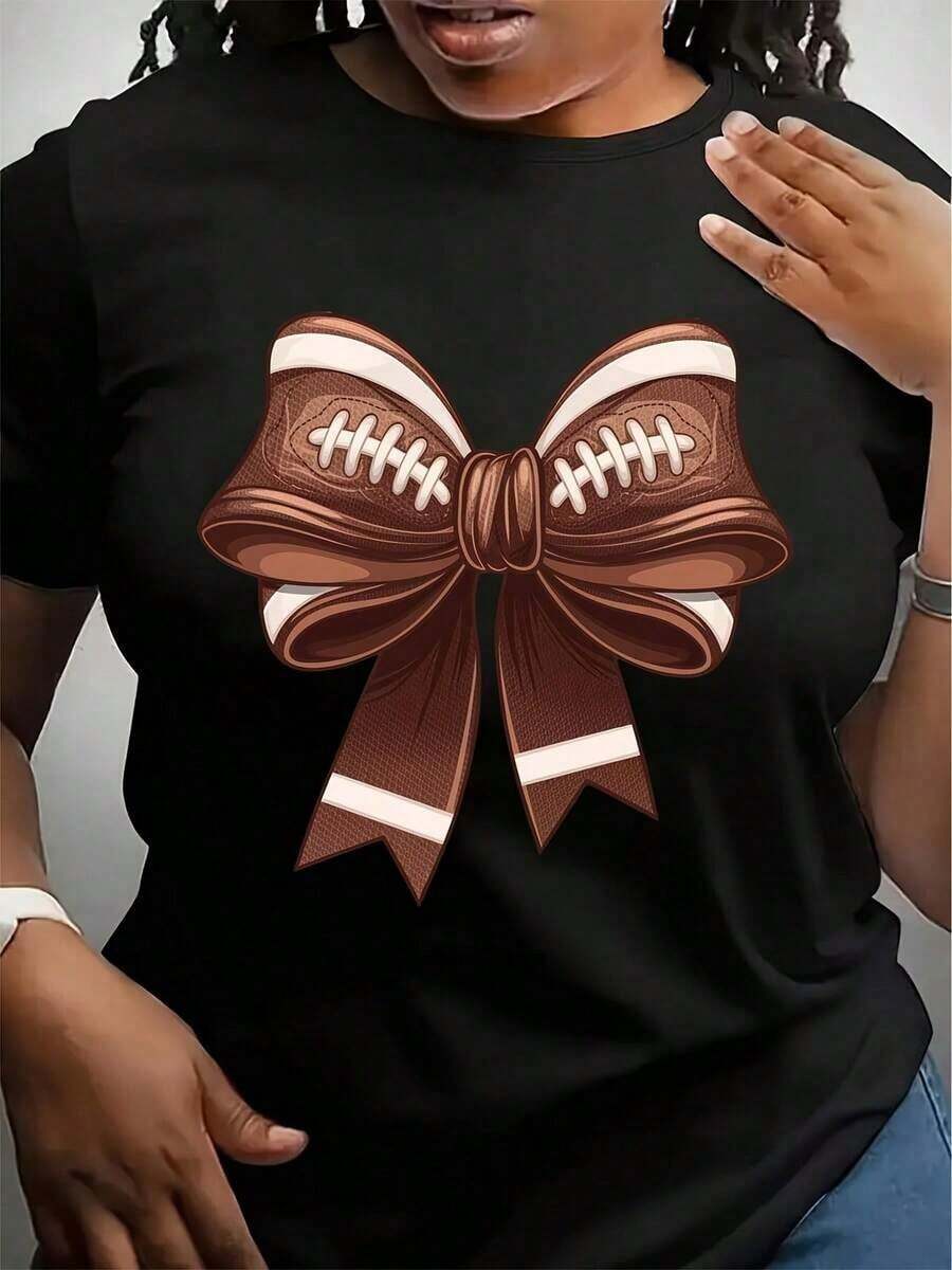 Camiseta Deportiva de Manga Corta para Mujer con Textura de Fútbol y Lazo, Holgada, Casual y Versátil, Estilo Y2k - Blanco - Ver 1