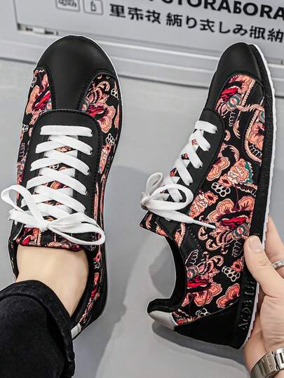 2026 Summer New Retro Men's Casual Sneakers, Mixed Print Breathable Sports Shoes
