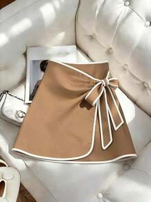 Falda envolvente casual para mujer - Caqui - Ver 1