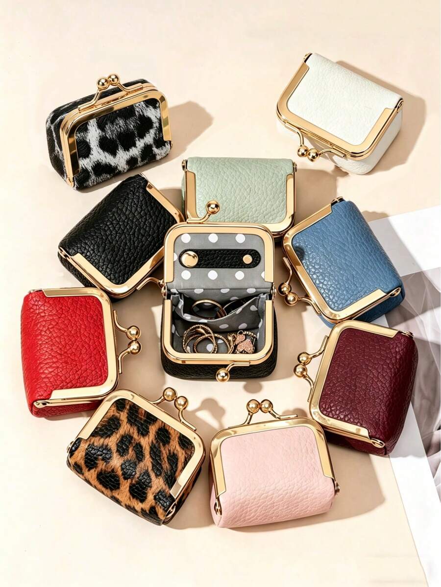 MIYIN Hộp đựng trang sức mini bằng da giả màu trơn dành cho nữ, ví đựng tiền xu bằng da thật kiểu cổ điển có khóa cài, hộp đựng nhẫn du lịch mini, hộp đựng trang sức du lịch, hộp đựng mỹ phẩm, hộp đựng bông tai/nhẫn/dây chuyền/vòng tay cho nữ, quà tặng nhỏ ngày Nhà giáo, ví nữ, ví mini, ví đựng tiền xu