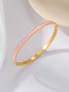 1pc 4mm Thin Fashionable Titanium Steel Bracelet, Gold Color Resin Enamel Clasp Bangle Cuff, Suitable For Women - 4mm - View 5