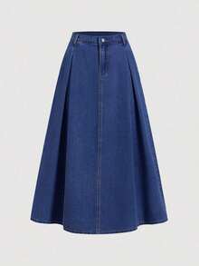 Falda vaquera azul larga y holgada de estilo casual para mujer, ideal para Puerto Rico, oficina, San Valentín, estilo de los 90, primavera, faldas vaqueras, vaquera, Renacimiento, trabajo - Azul lavado oscuro - Ver 6