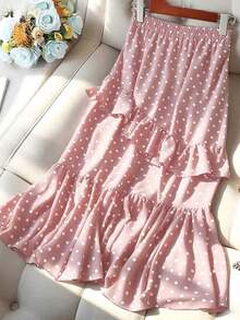 Falda de mujer elegante con pliegues y lunares - Rosa - Ver 5