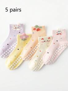 5 Pairs Cute Cartoon Fruit Mesh Kids Socks, Non-Slip Breathable Indoor Floor Socks, Girls Socks, School Socks, Spring/Summer - Multicolor - View 10