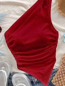 Blusa casual de unicolor con hombros oblicuos y ajustada, apropiada para el verano - Multicolor - Ver 8
