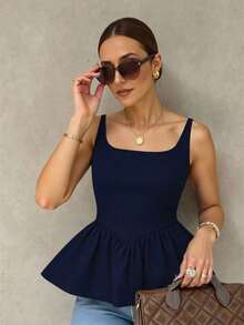 Camiseta de mujer plisada en marrón (con estiramiento en 4 direcciones) - azul real - Ver 1