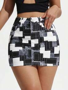 Minifalda vaquera informal lavada, de ajuste slim - Multicolor - Ver 4