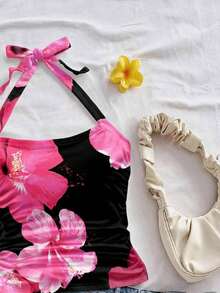 Top sin mangas ajustado de Body entero con estampado completo de leopardo, adecuado para el verano - Rosa - Ver 4