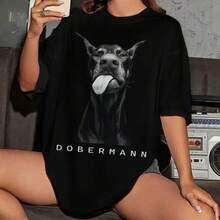Nueva camiseta de estilo americano con estampado de perro a la moda, top de verano de manga corta de alta gama, estilo europeo y americano, unisex y de corte holgado. - Blanco - Ver 5