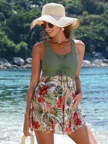 Swim Vcay Conjunto de tankini de verano para maternidad con dibujos tropicales contrastantes y cordón ajustable - Multicolor - Ver 4