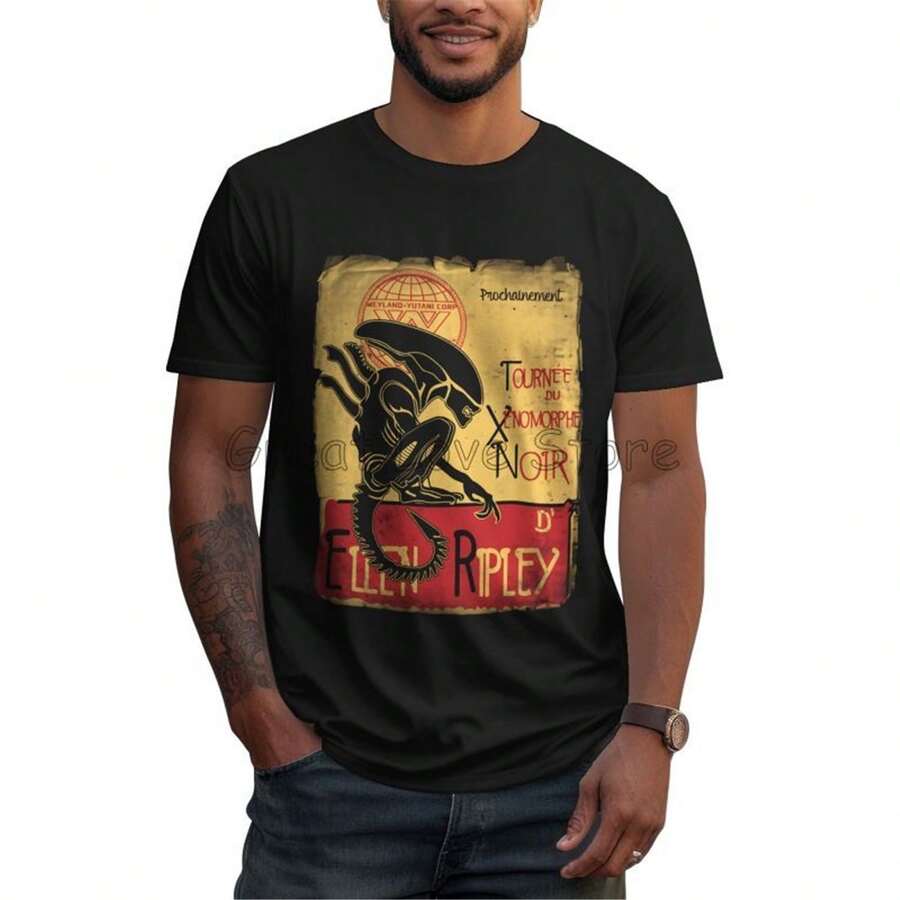 T-Shirt Tournee Du Xenomorphe Noir Essential Unique T Shirt Alien Ellen Ripley Design Tshirts Cotton Casual Tees Tops Gift Idea - 黑色 - 查看 1
