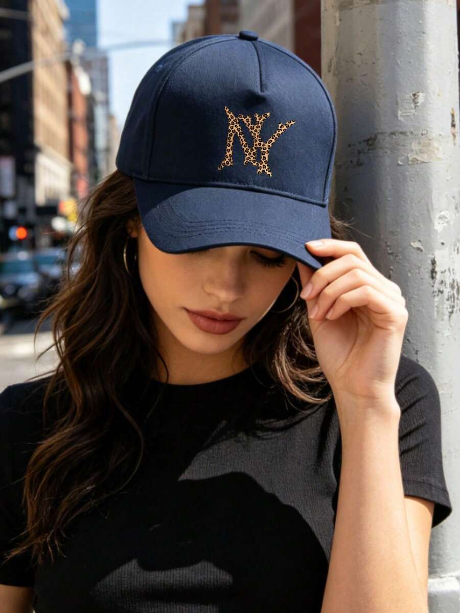 Men's Printed Hat Leopard Print New York Logo Cap | Suitable For Summer Vacation And Daily Wear | 100% Cotton Unisex - Navy Blue - View 1