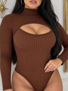 Women's Long Sleeve Bodysuit - Rust Brown - View 3