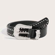 1pc Rivet Sexy Fashion Y2K PU Leather Belt, Rivet Waist Belt With Western Cowboy Buckle & Butterfly Rhinestone Buckle, Suitable For Daily Wear - Butterfly Diamond Buckle - View 9