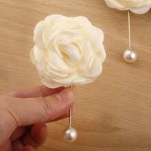 1pc Elegant Faux Pearl Ivory Flower Lapel Pin Brooch Accessory For Men's Suit, Wedding - Cream - View 7