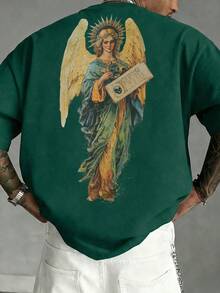 Camiseta de manga corta holgada de estilo casual, rock y hip hop para hombre Fractyr| Impresión de Ángel| Diseño Exquisito| Imprescindible para Primavera/Verano| Estilo Básico, Retro y Versá - Blanco - Ver 11