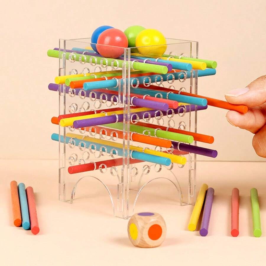 Interactive 2-In-1 Family Game Night Toy - Kids Wooden Stick Pull & Balance Challenge, Fun Parent-Child Bonding Activity, Educational Montessori Travel Party Game With Portable Storage Multi-Functional Interactive Stick Pulling
