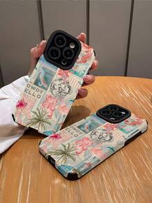 Resort Style 1pc Summer Coconut Tree Pattern Vertical Faux Leather Shockproof Anti-Fingerprint Phone Case, Compatible With Apple And Models - Multicolor - View 3