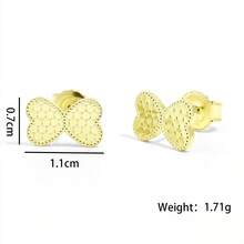 Jessie Jewelry 1對優雅可愛小巧 925銀 14K錘紋四葉草設計耳環，適合女性約會、派對、送禮 - 金色 - 查看 9
