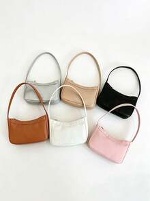 1pc Solid Color Minimalist PU Leather Women's Bag, Lightweight Zipper Closure Handbag, Versatile Shoulder Bag For Girls' Daily Use - one-size - View 1