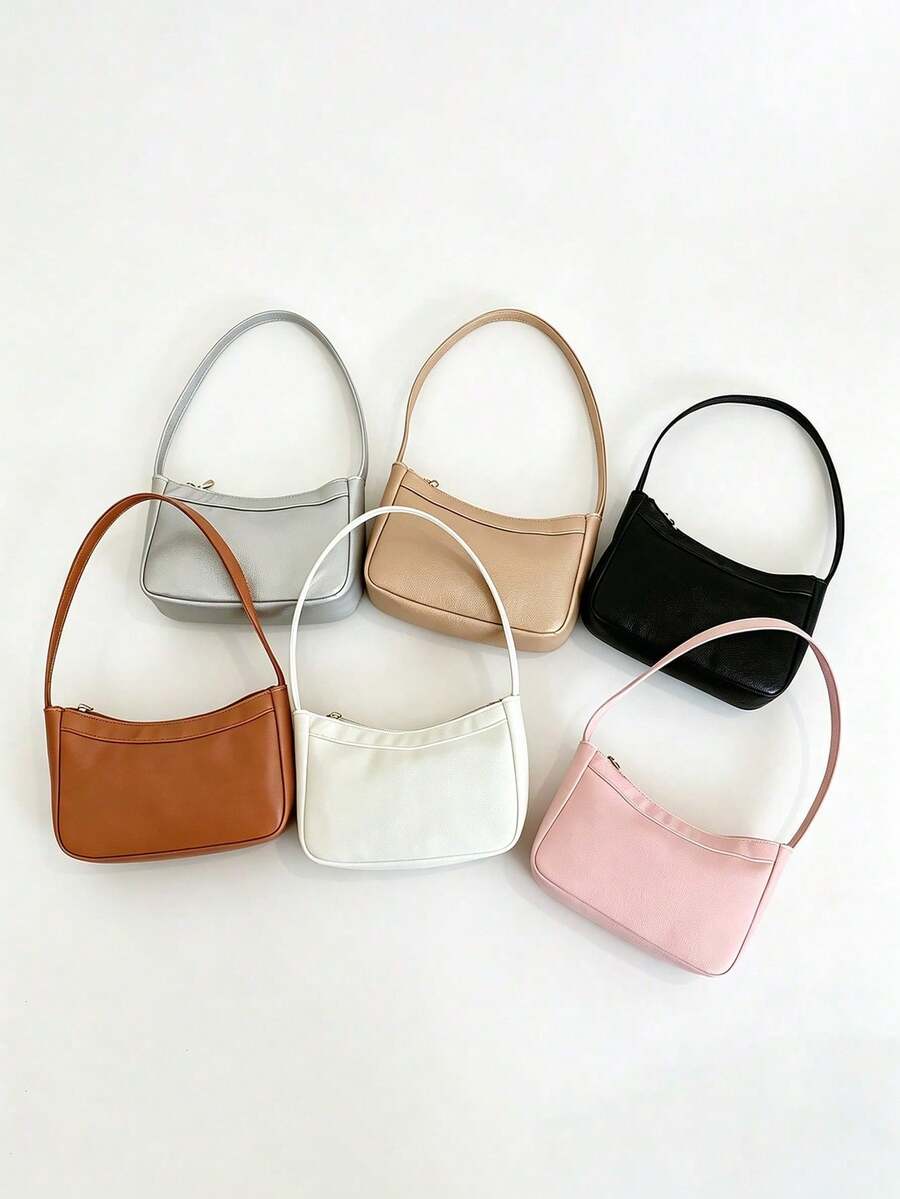1pc Solid Color Minimalist PU Leather Women's Bag, Lightweight Zipper Closure Handbag, Versatile Shoulder Bag For Girls' Daily Use - one-size - View 1