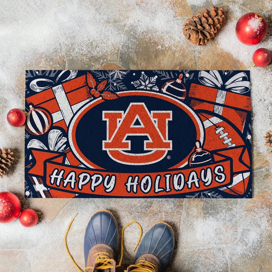 Auburn Tigers 28_ X 16_ Happy Holidays Christmas Turf Door MatWestern Doormat Anti-Slip Welcome Doormat Fun Front Doormat, Outdoor Welcome Mat Washable Indoor And Outdoor Carpet Suitable For Patio, Bedroom, Deck, Backyard, Porch - 圖片色 - 查看 1